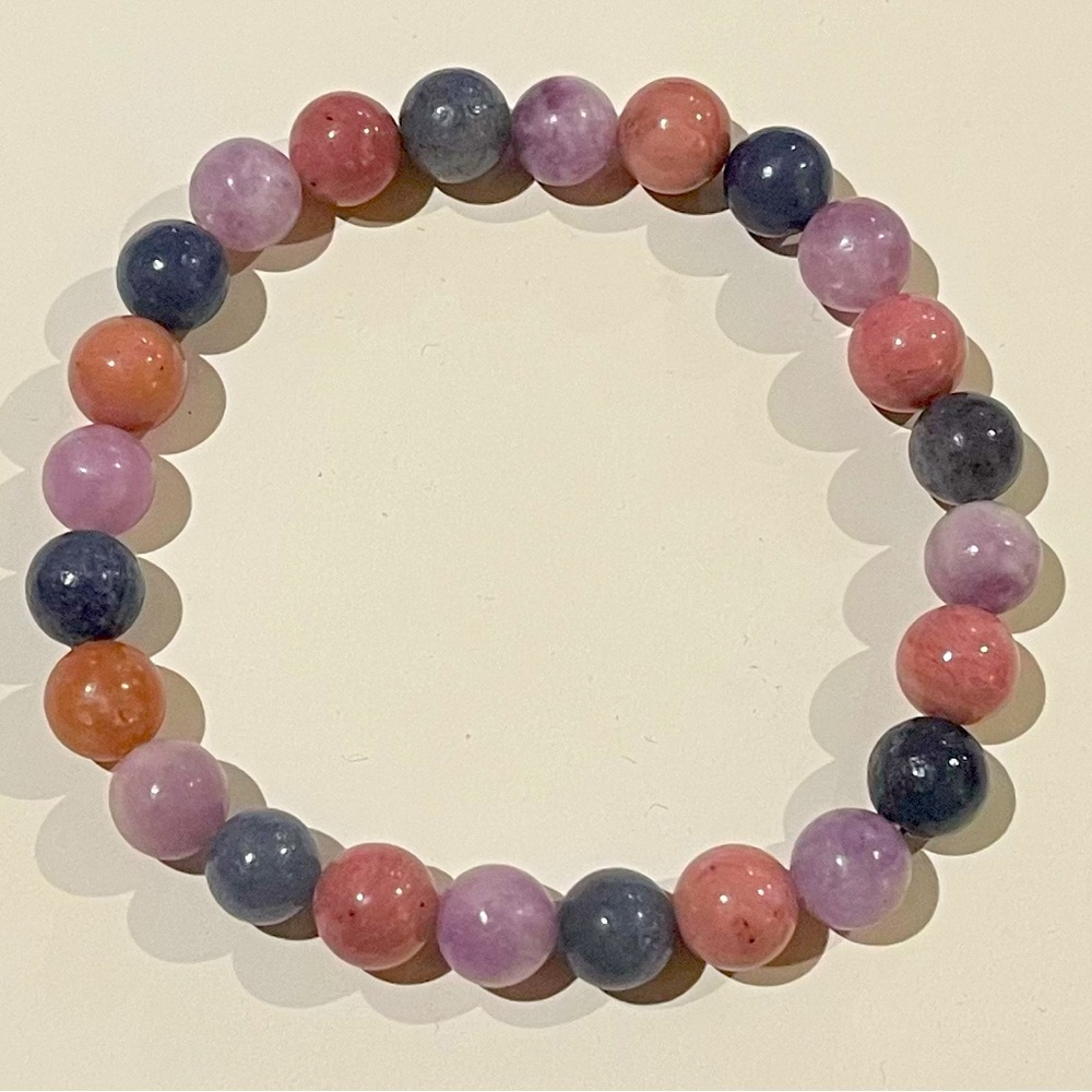 Rhodonite, Blue Aventurine, & Purple Mica Crystal Bead Bracelet.8mm beads. NWOT.